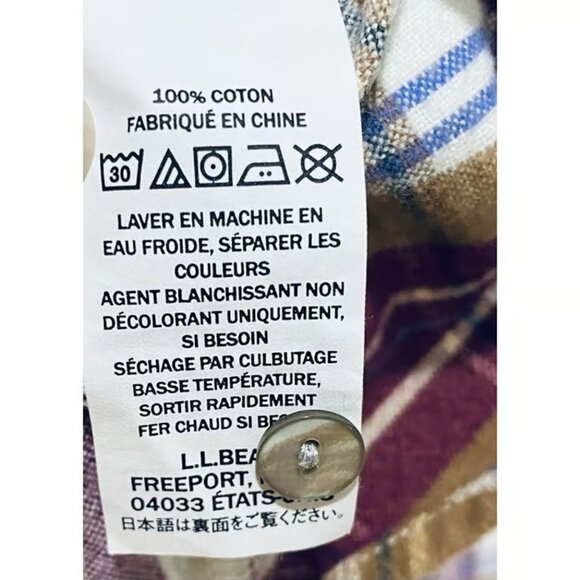 LL Bean Top Womens Large Maroon Plaid Flannel Button Up Outdoor Hiking Grunge - Picture 5 of 5